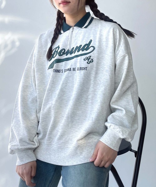 AS KNOW AS plus(アズノゥアズプラス)の「●配色衿ライン ロゴ刺繍ハーフジッププルオーバー(ポロシャツ・レディース・オートミール/ネイビー/ボルドー・FREE)」の5枚目の写真