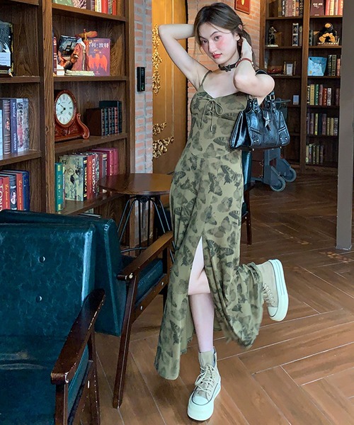 まぁ美品　ケイミーバタフライ柄カシュクールワンピース11グリーンウォッシャブル まぁ美品 ケイミーバタフライ柄カシュクールワンピース11