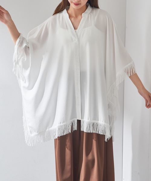 MAISON BREEZE(メゾンブリーズ)の「【MAISON BREEZE】フリンジスクエアワイドシャツ trc(シャツ/ブラウス・レディース・ホワイト/チャコールグレー/ブラック/グリーン・FREE)」の12枚目の写真