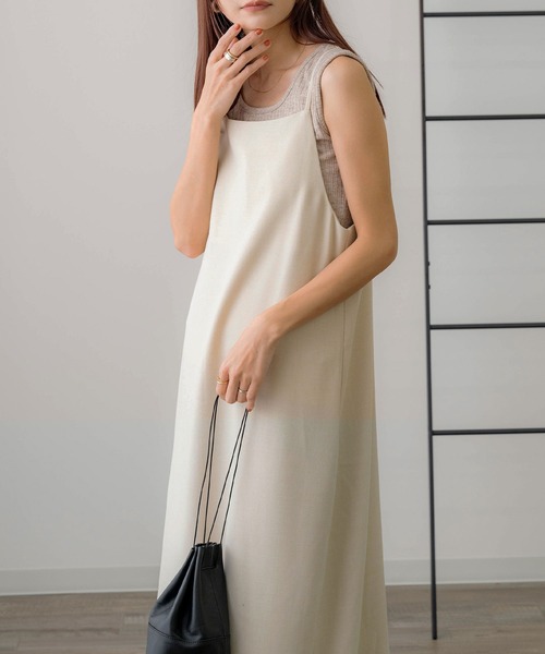 NOAHL（ノアル）の「【NOAHL】MIXツイルキャミソールワンピース（ワンピース・レディース・ブラック/ベージュ/グリーン系/ブラウン・M/S）」の10枚目の写真