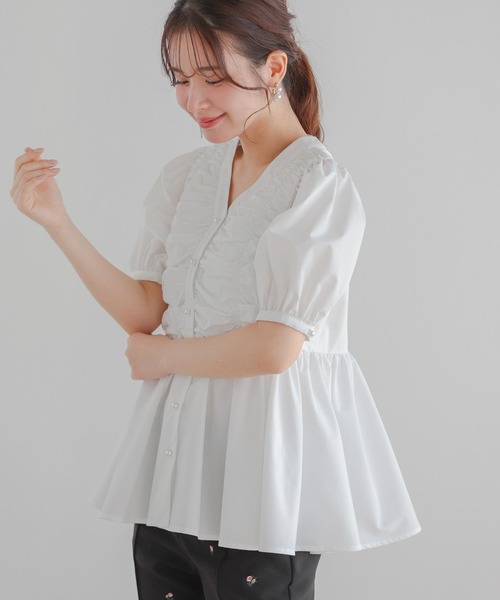 LITMUS ギャザー入りパフスリーブトップス 黒 LITMUS ギャザー入りパフスリーブトップス 黒