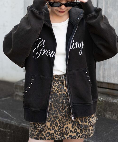 WEGO（ウィゴー）の「WEGO/ヴィンテージライクスタッズジップパーカー（パーカー・レディース・ブラウン/ブラック・FREE）」の9枚目の写真