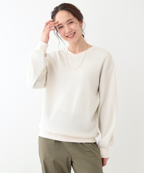 SHOO・LA・RUE(シューラルー)の「【洗える/S-LL/前後2WAY】きらっと光るラメが目を惹く ワッフルトップス(Tシャツ/カットソー・レディース・ライトグレー/オフホワイト/イエロー系その他・01/02/03/04)」の6枚目の写真