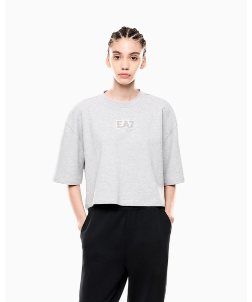 tシャツ 「エンポリオ アルマーニ EA7」Logo Series クロップドTシャツ コットン混紡 レディース セール】【エンポリオ アルマーニ EA7】Logo Series クロップドT