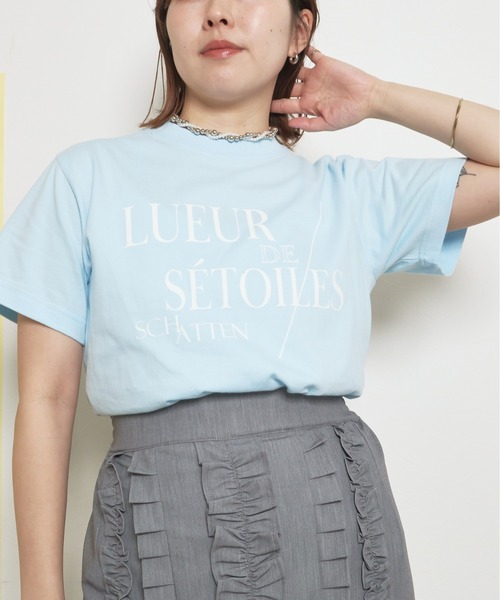 palm RICHE(ポームリシュ)の「LUEUR フロッキーロゴT 半袖(Tシャツ/カットソー・レディース・オフホワイト/ライトブルー/チャコールグレー・M)」の13枚目の写真