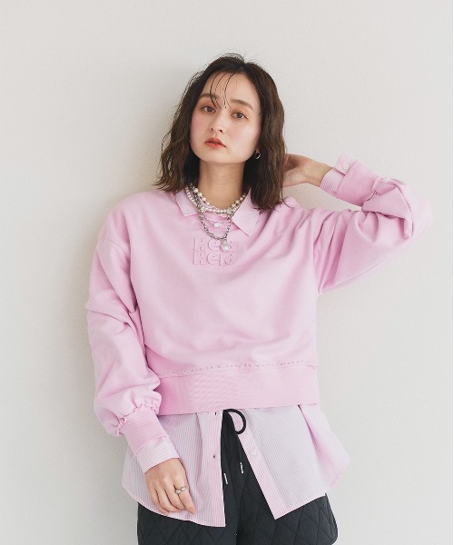 ad thie(アドティエ)の「アウトシーム 刺繍ロゴ スウェットプルオーバー(スウェット・レディース・チャコール/ピンク/アイボリー・FREE)」の3枚目の写真