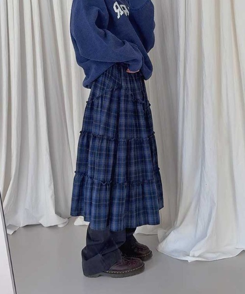Vipoa(ヴィポア)の「チェックフリルスカート(スカート・レディース・ブラック/ブルー・FREE)」の22枚目の写真