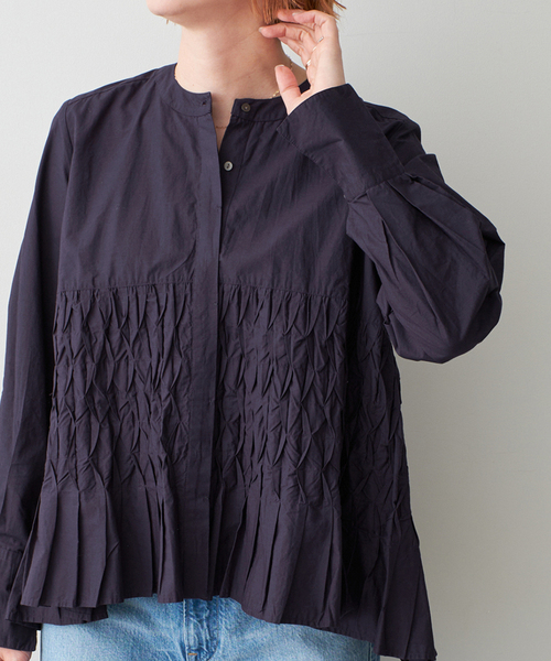 セール】ne Quittez pas / ヌキテパ COTTON POPLIN WAVE BLOUSE