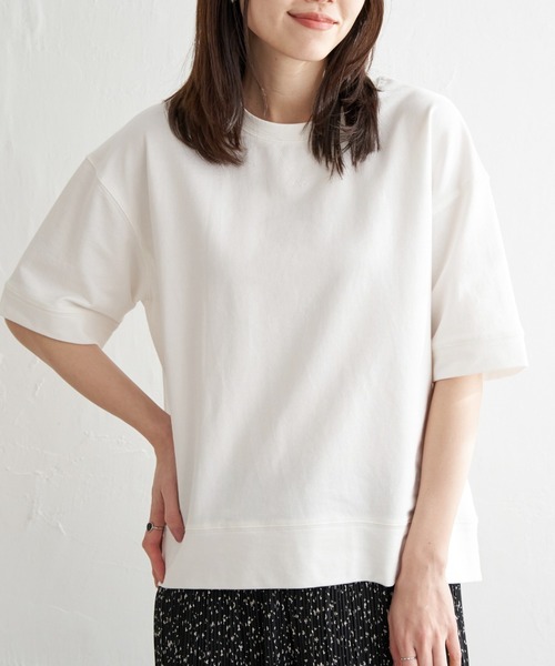 ikka(イッカ)の「コットンUSAミニ裏毛半袖Tシャツ(Tシャツ/カットソー・レディース・ブルー/チャコールグレー/オフホワイト/グリーン/ライトグレー/オレンジ・M/L/S)」の2枚目の写真