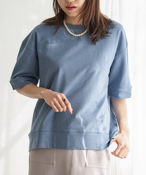 ikka(イッカ)の「コットンUSAミニ裏毛半袖Tシャツ(Tシャツ/カットソー・レディース・ブルー/チャコールグレー/オフホワイト/グリーン/ライトグレー/オレンジ・M/L/S)」の6枚目の写真
