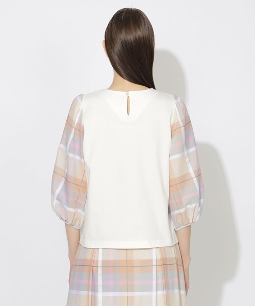 セール】チェックスリーブトップス（Tシャツ/カットソー）｜BLUE