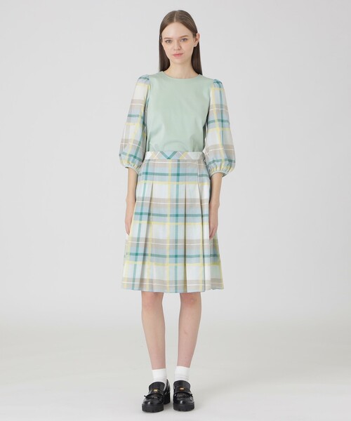 【美品　BLUE LABEL CRESTBRIDGE】タータンチェックカットソー セール】チェックスリーブトップス（Tシャツ/カットソー）｜BLUE