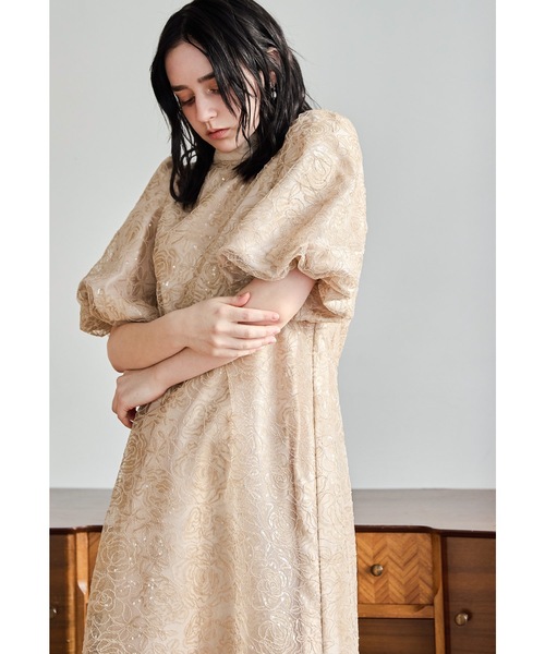 スパンコールフラワーレースAラインドレス マタニティ 妊婦 結婚式