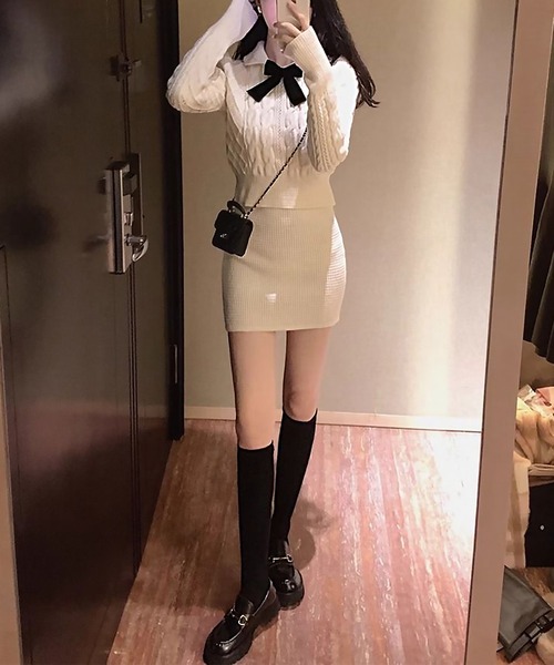 blackdia ocean ケーブル柄ニットxミニスカート セットアップ