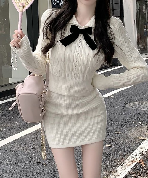 blackdia ocean ケーブル柄ニットxミニスカート セットアップ