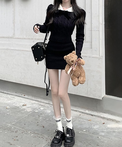 blackdia ocean ケーブル柄ニットxミニスカート セットアップ