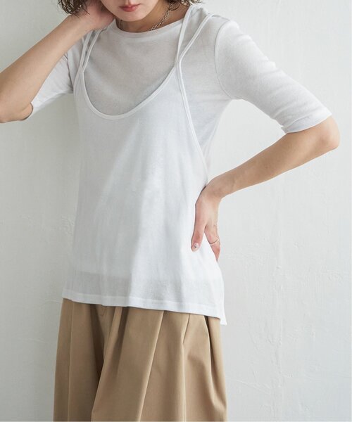 notch.(ノッチ)の「シアーフライスレイヤードTシャツ(Tシャツ/カットソー・レディース・オフホワイト/ネイビー/ベージュ・M)」の12枚目の写真