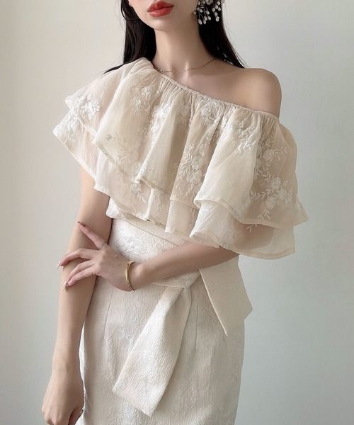 セール】オフショルフリルシアーブラウス（シャツ/ブラウス