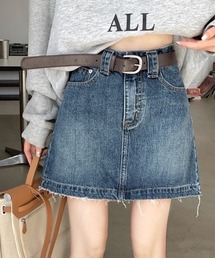 Teem Store（チームストア）の「【ベルト付き】切りっぱなしフリンジデニムミニスカート（スカート）」