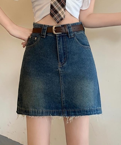 Teem Store（チームストア）の「【ベルト付き】切りっぱなしフリンジデニムミニスカート（スカート・レディース・ブルー・M/L）」の8枚目の写真