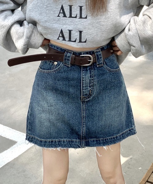 Teem Store（チームストア）の「【ベルト付き】切りっぱなしフリンジデニムミニスカート（スカート・レディース・ブルー・M/L）」の12枚目の写真