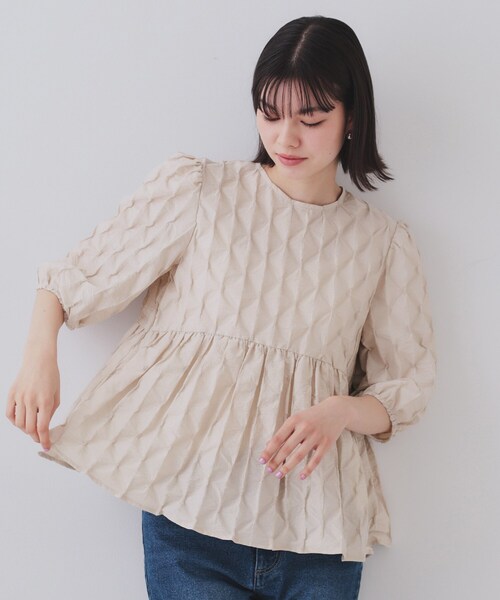 セール】ふくれジャカードペプラムブラウス【洗濯機洗い可】（シャツ