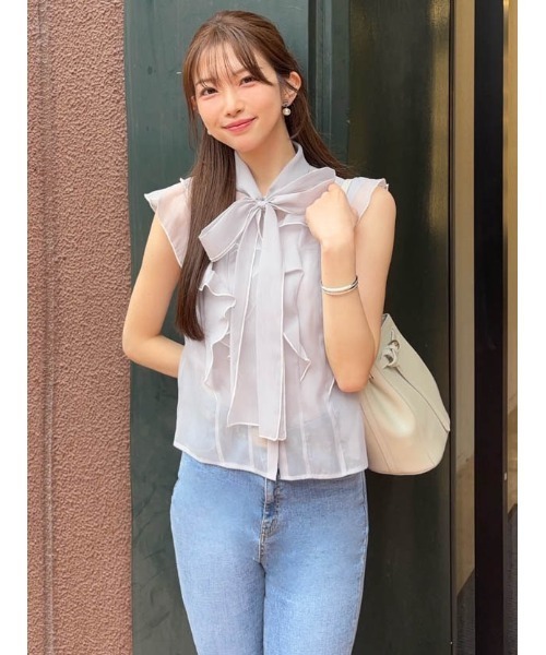 MERCURYDUO（マーキュリーデュオ）の「【追加生産】オーガンジー配色メローラッフルフリルブラウス（シャツ/ブラウス・レディース・オフホワイト/グレー/ベビーピンク・FREE）」の9枚目の写真