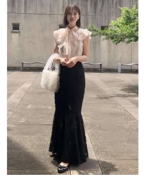 MERCURYDUO（マーキュリーデュオ）の「【追加生産】オーガンジー配色メローラッフルフリルブラウス（シャツ/ブラウス・レディース・オフホワイト/グレー/ベビーピンク・FREE）」の14枚目の写真