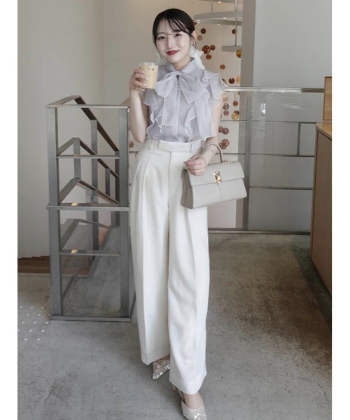 MERCURYDUO（マーキュリーデュオ）の「【追加生産】オーガンジー配色メローラッフルフリルブラウス（シャツ/ブラウス・レディース・オフホワイト/グレー/ベビーピンク・FREE）」の6枚目の写真