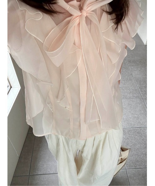 MERCURYDUO（マーキュリーデュオ）の「【追加生産】オーガンジー配色メローラッフルフリルブラウス（シャツ/ブラウス・レディース・オフホワイト/グレー/ベビーピンク・FREE）」の22枚目の写真