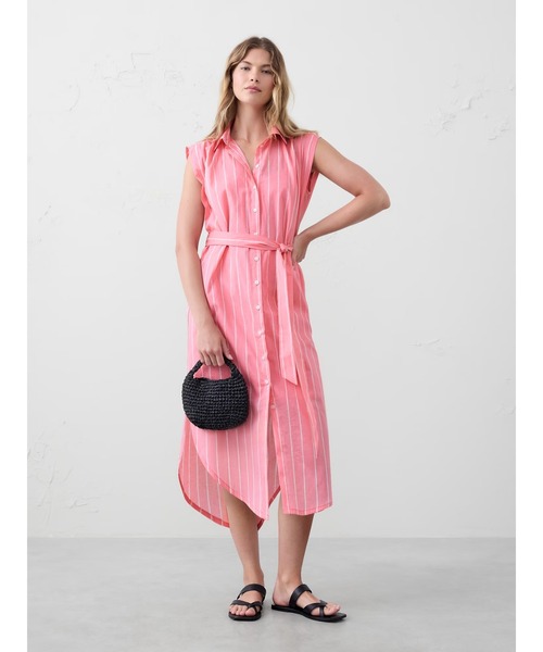 バーバリー　シャツワンピース　ピンク セール】BANANA REPUBLIC FACTORY STORE ボイルミディシャツワンピース