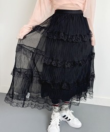 クリンクル シフォン ロングレーススカート
