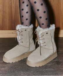 UGG　ブーツ　ボア　ムートンブーツ　アイボリー レースアップ　レザー　24 todos ムートンブーツ レディース レースアップ おしゃれ TO-377