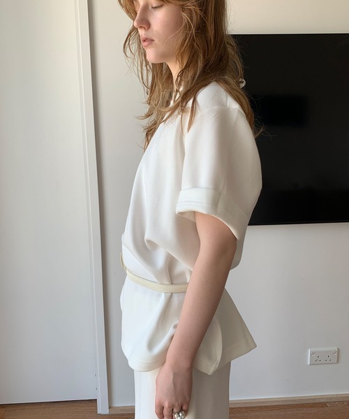 chuclla(チュクラ)の「【LONSLAN】バックリボン テクスチャー オーバーTシャツ CHLONW25s028(スウェット・レディース・ホワイト/グレー・M/S)」の10枚目の写真
