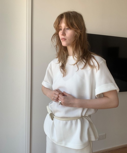 chuclla(チュクラ)の「【LONSLAN】バックリボン テクスチャー オーバーTシャツ CHLONW25s028(スウェット・レディース・ホワイト/グレー・M/S)」の13枚目の写真