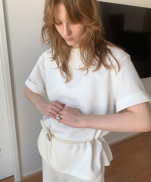 chuclla(チュクラ)の「【LONSLAN】バックリボン テクスチャー オーバーTシャツ CHLONW25s028(スウェット・レディース・ホワイト/グレー・M/S)」の14枚目の写真