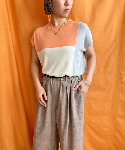 LHELBIE(レルビエ)の「フレンチスリーブ3カラーニットトップス(ニット/セーター・レディース・黄緑系/オレンジ/ブラック・M)」の19枚目の写真
