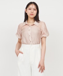 ROYAL PARTY | パフスリーブラインストーンシアーブラウス(シャツ/ブラウス)