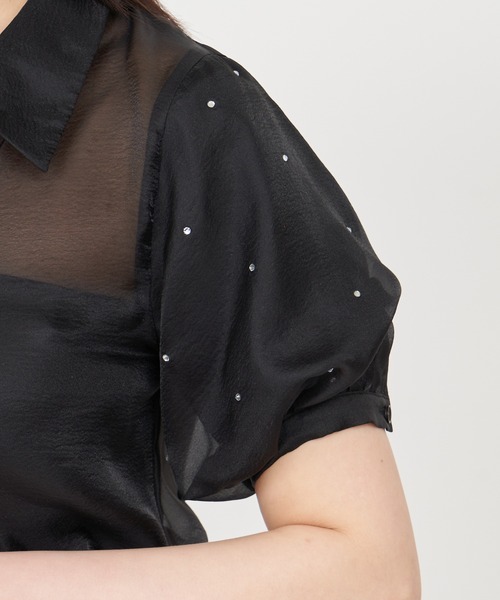 ROYAL PARTY（ロイヤルパーティー）の「パフスリーブラインストーンシアーブラウス（シャツ/ブラウス・レディース・ブラック/オフホワイト/ピンク・FREE）」の12枚目の写真