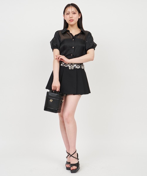 ROYAL PARTY（ロイヤルパーティー）の「パフスリーブラインストーンシアーブラウス（シャツ/ブラウス・レディース・ブラック/オフホワイト/ピンク・FREE）」の6枚目の写真