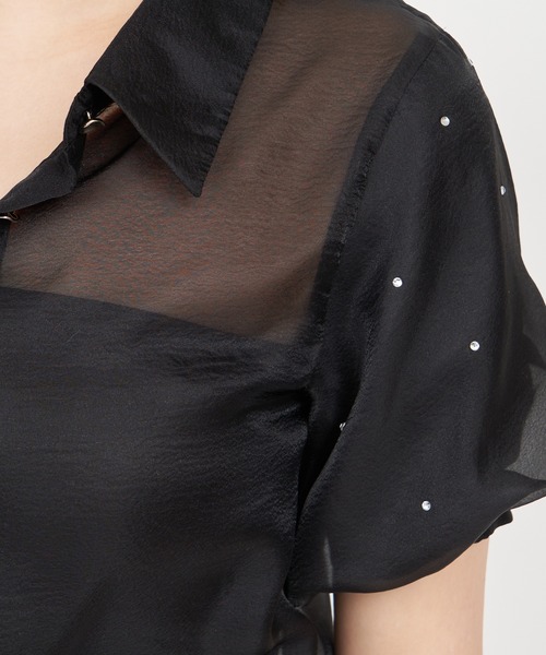 ROYAL PARTY（ロイヤルパーティー）の「パフスリーブラインストーンシアーブラウス（シャツ/ブラウス・レディース・ブラック/オフホワイト/ピンク・FREE）」の11枚目の写真