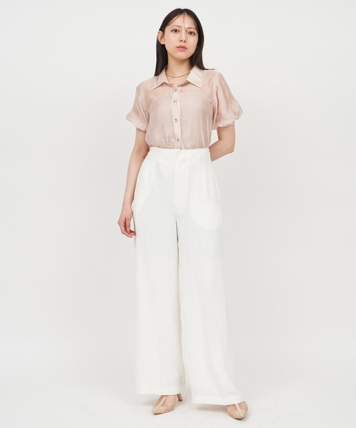 ROYAL PARTY（ロイヤルパーティー）の「パフスリーブラインストーンシアーブラウス（シャツ/ブラウス・レディース・ブラック/オフホワイト/ピンク・FREE）」の4枚目の写真