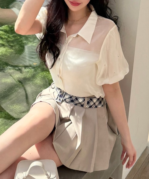 ROYAL PARTY（ロイヤルパーティー）の「パフスリーブラインストーンシアーブラウス（シャツ/ブラウス・レディース・ブラック/オフホワイト/ピンク・FREE）」の19枚目の写真