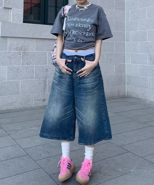 折り返しベルトセンタープレスワイドパンツ