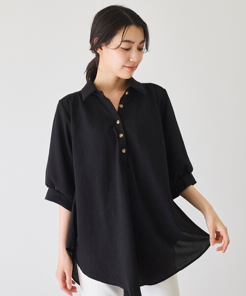 Jayro（ジャイロ）の「衿付き5分袖ブラウス（シャツ/ブラウス・レディース・ホワイト/ネイビー/マスタード/ブルー/ブラック/ブルー系その他5/オレンジ/グリーン・FREE）」の15枚目の写真