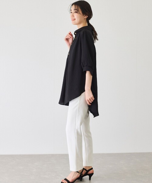 Jayro（ジャイロ）の「衿付き5分袖ブラウス（シャツ/ブラウス・レディース・ホワイト/ネイビー/マスタード/ブルー/ブラック/ブルー系その他5/オレンジ/グリーン・FREE）」の19枚目の写真