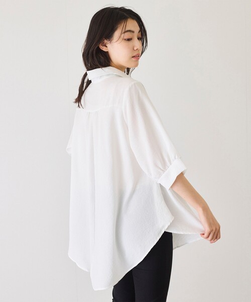 Jayro（ジャイロ）の「衿付き5分袖ブラウス（シャツ/ブラウス・レディース・ホワイト/ネイビー/マスタード/ブルー/ブラック/ブルー系その他5/オレンジ/グリーン・FREE）」の22枚目の写真