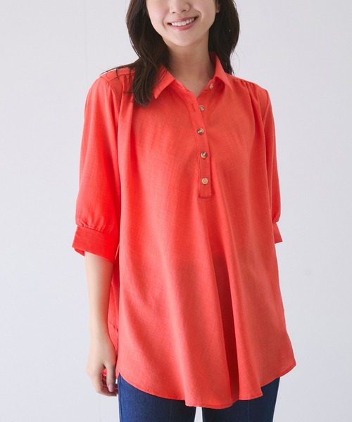 Jayro（ジャイロ）の「衿付き5分袖ブラウス（シャツ/ブラウス・レディース・ホワイト/ネイビー/マスタード/ブルー/ブラック/ブルー系その他5/オレンジ/グリーン・FREE）」の8枚目の写真