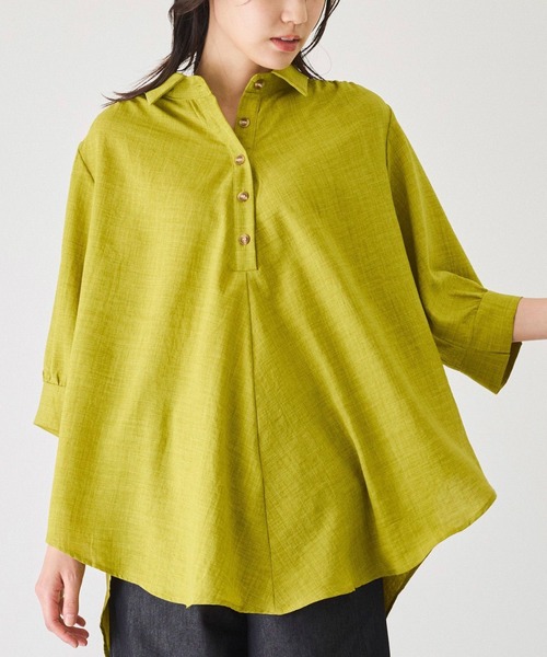 Jayro（ジャイロ）の「衿付き5分袖ブラウス（シャツ/ブラウス・レディース・ホワイト/ネイビー/マスタード/ブルー/ブラック/ブルー系その他5/オレンジ/グリーン・FREE）」の7枚目の写真