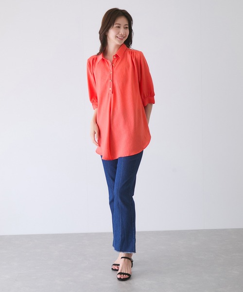 Jayro（ジャイロ）の「衿付き5分袖ブラウス（シャツ/ブラウス・レディース・ホワイト/ネイビー/マスタード/ブルー/ブラック/ブルー系その他5/オレンジ/グリーン・FREE）」の10枚目の写真